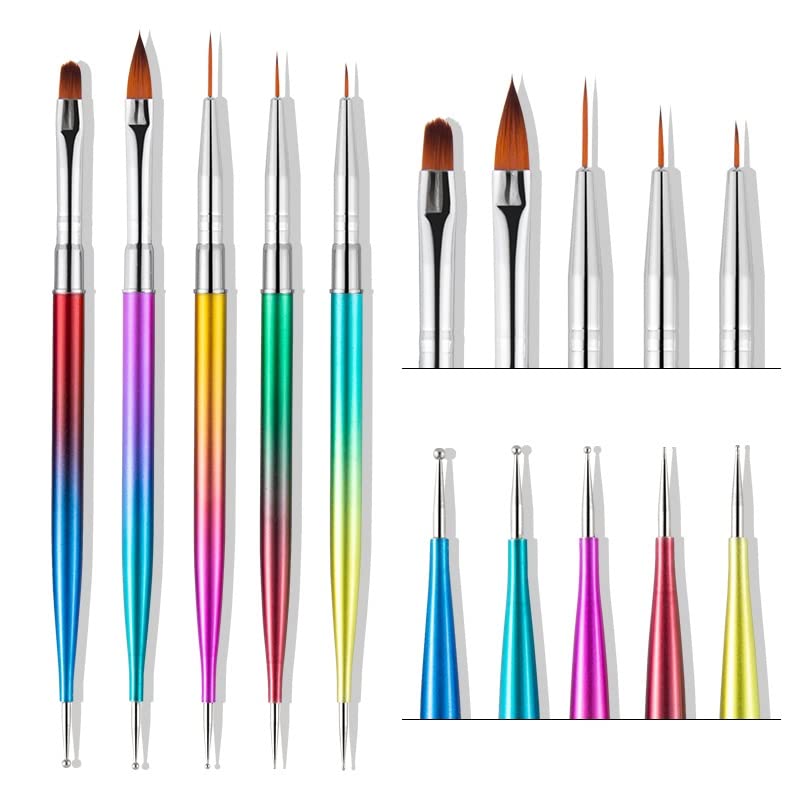 5-Piece Dual-Ended Nail Art Dotting & Liner Brush Set