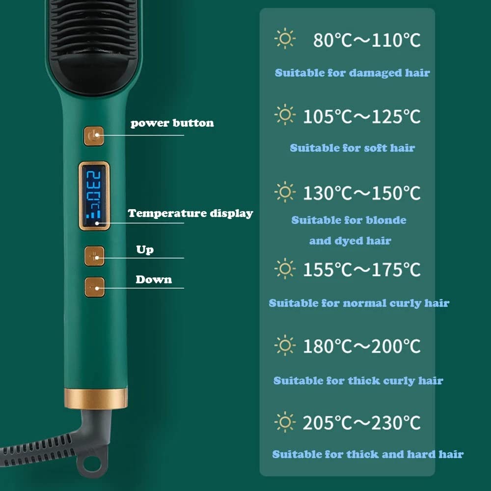 2-in-1 Ionic Hair Straightening & Curling Brush with LCD Display