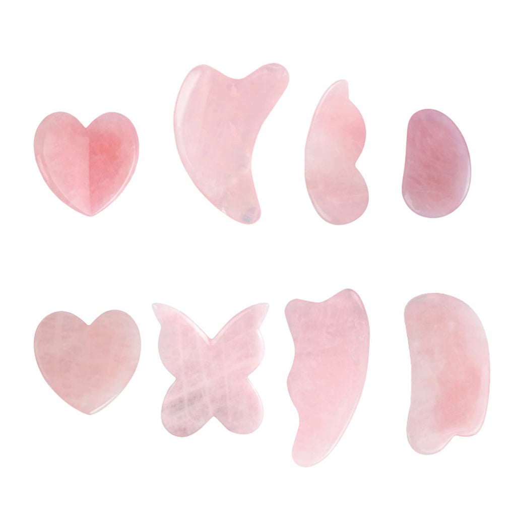 8-Piece Natural Rose Quartz Gua Sha Facial Massage Tool Set