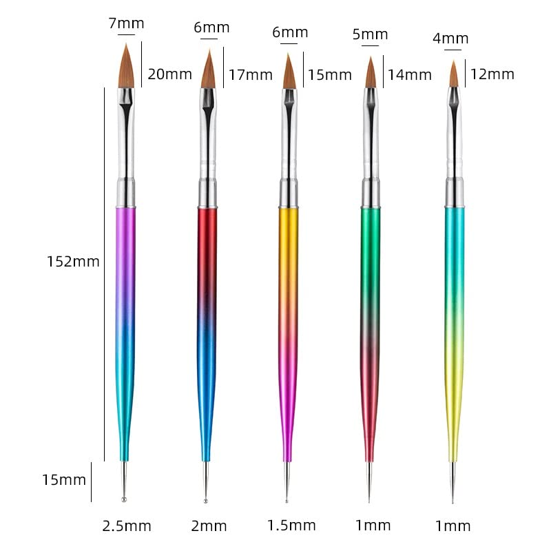 5-Piece Dual-Ended Nail Art Dotting & Liner Brush Set