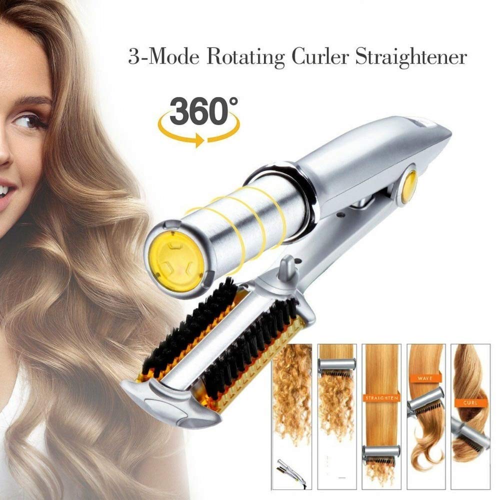 2-in-1 Hair Straightener & Curling Iron with Brush