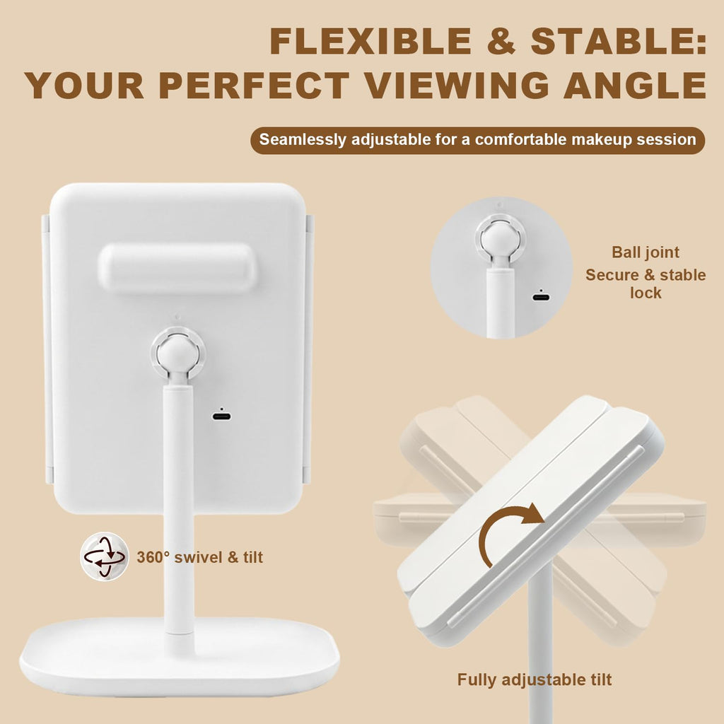 Rechargeable Trifold LED Makeup Mirror with 1X/2X/3X Magnification