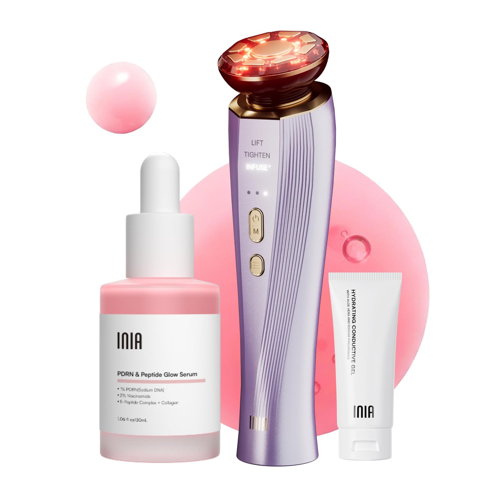 INIA Flare 3-in-1 Microcurrent Facial Device Red Light Therapy for Face