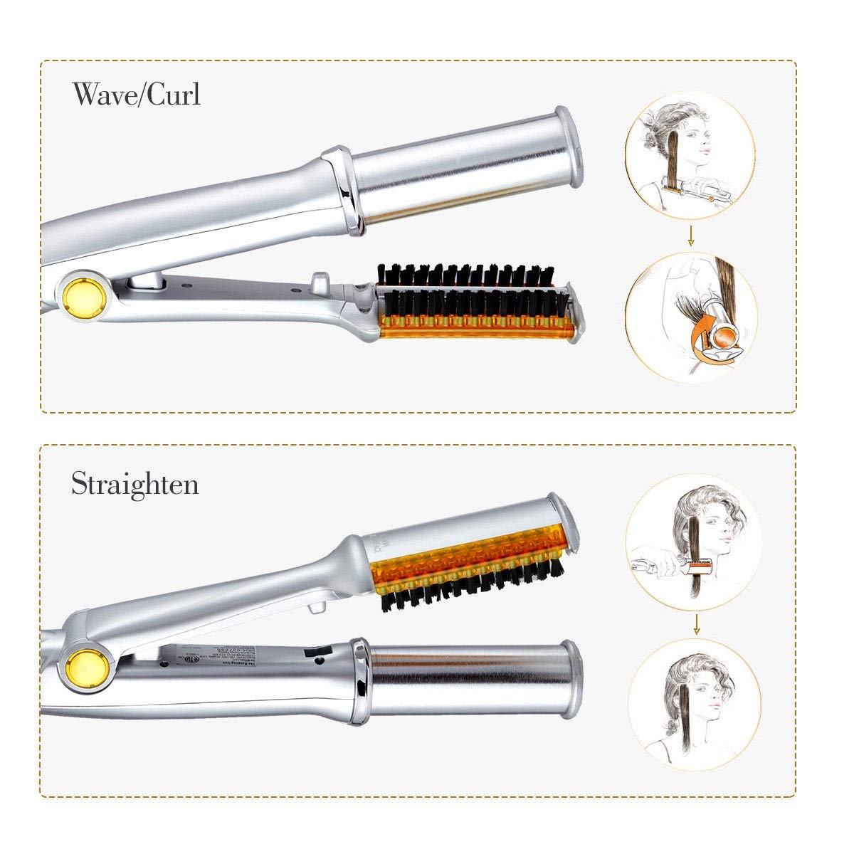 2-in-1 Hair Straightener & Curling Iron with Brush