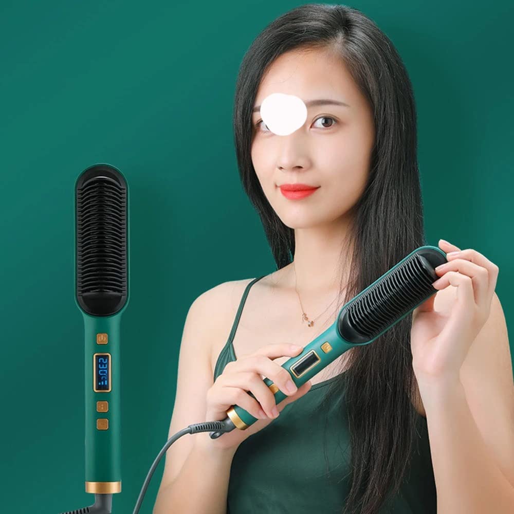 2-in-1 Ionic Hair Straightening & Curling Brush with LCD Display