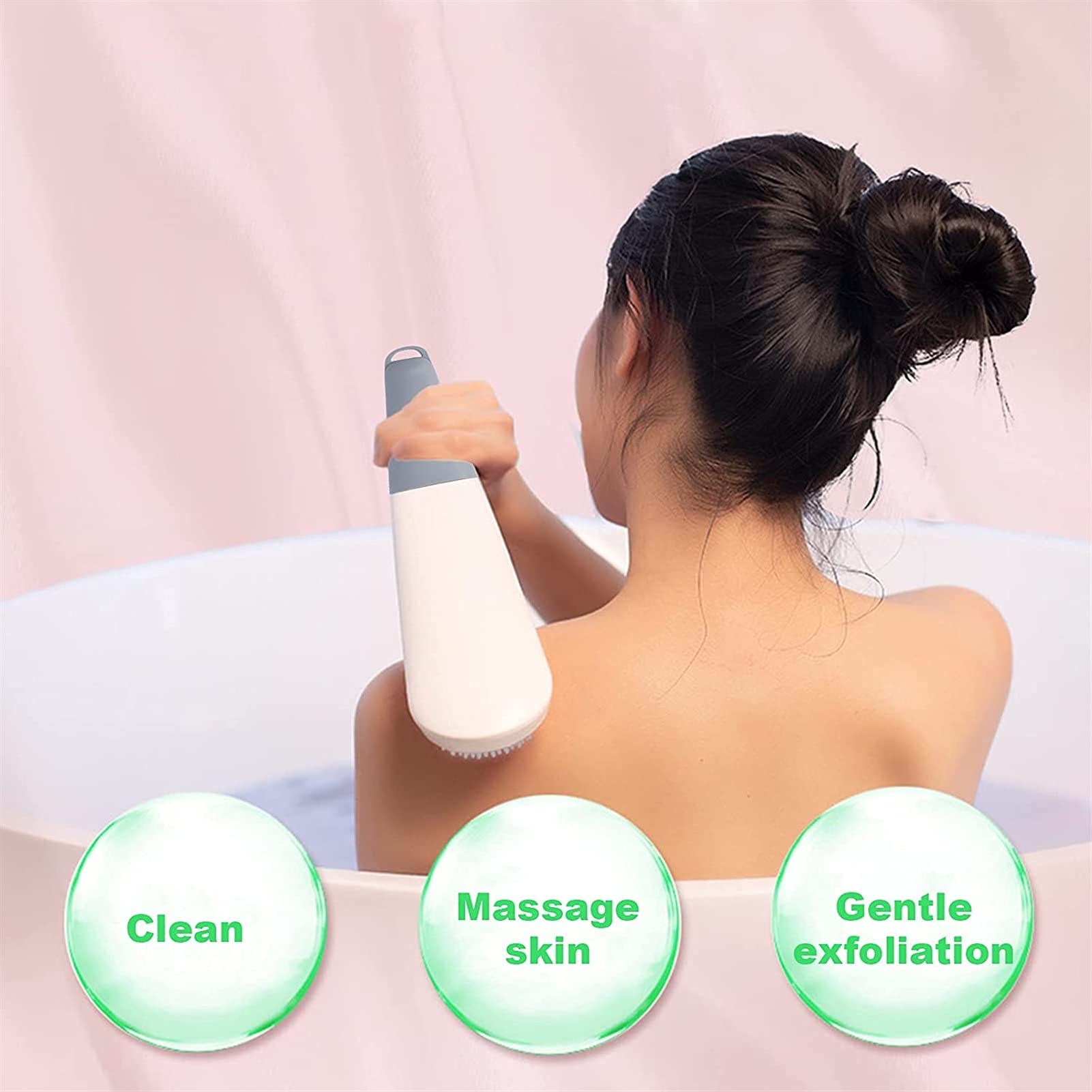 Waterproof Electric Silicone Bath Brush with Long Handle