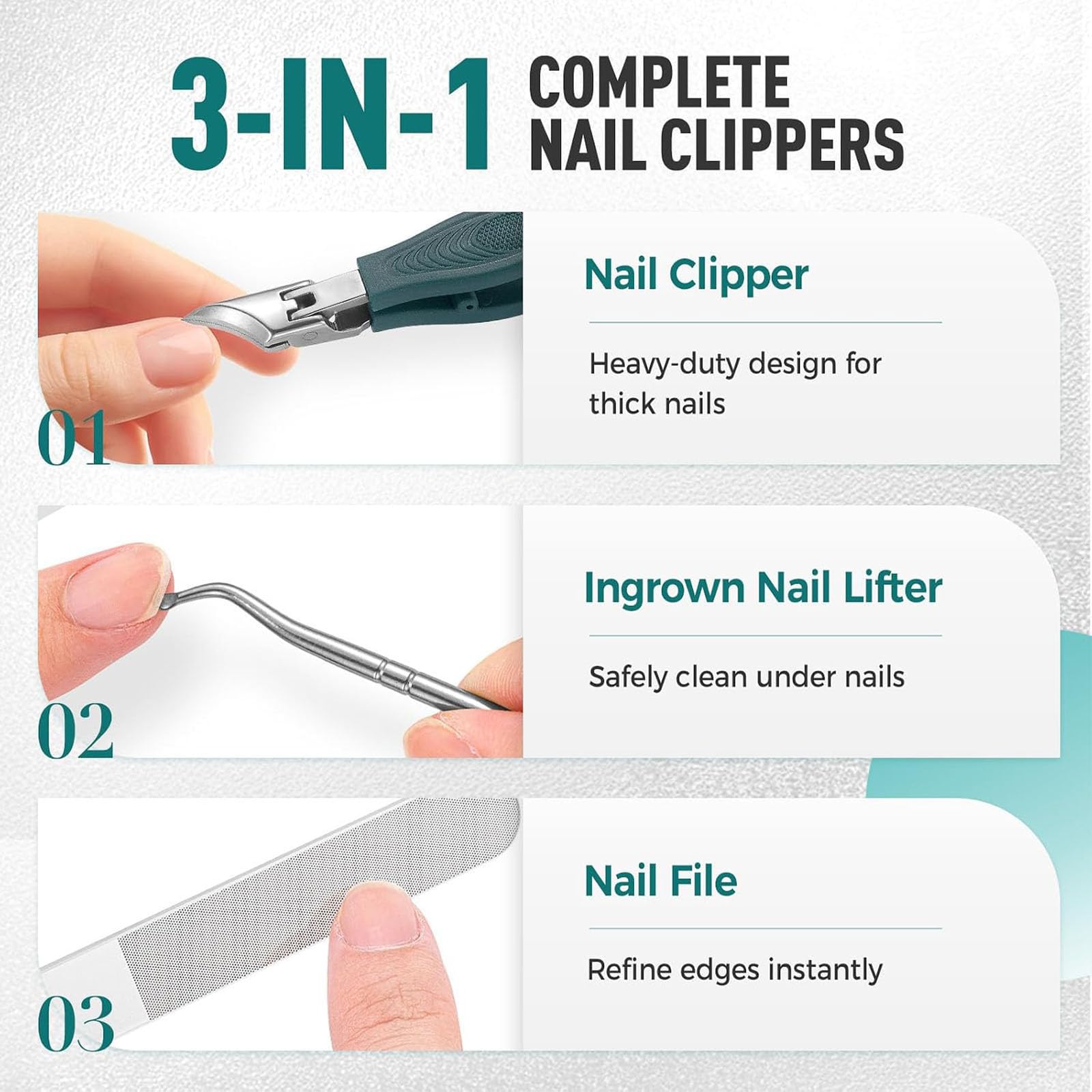 Heavy-Duty Angled Nail Clipper for Thick Nails with Catcher & Pouch