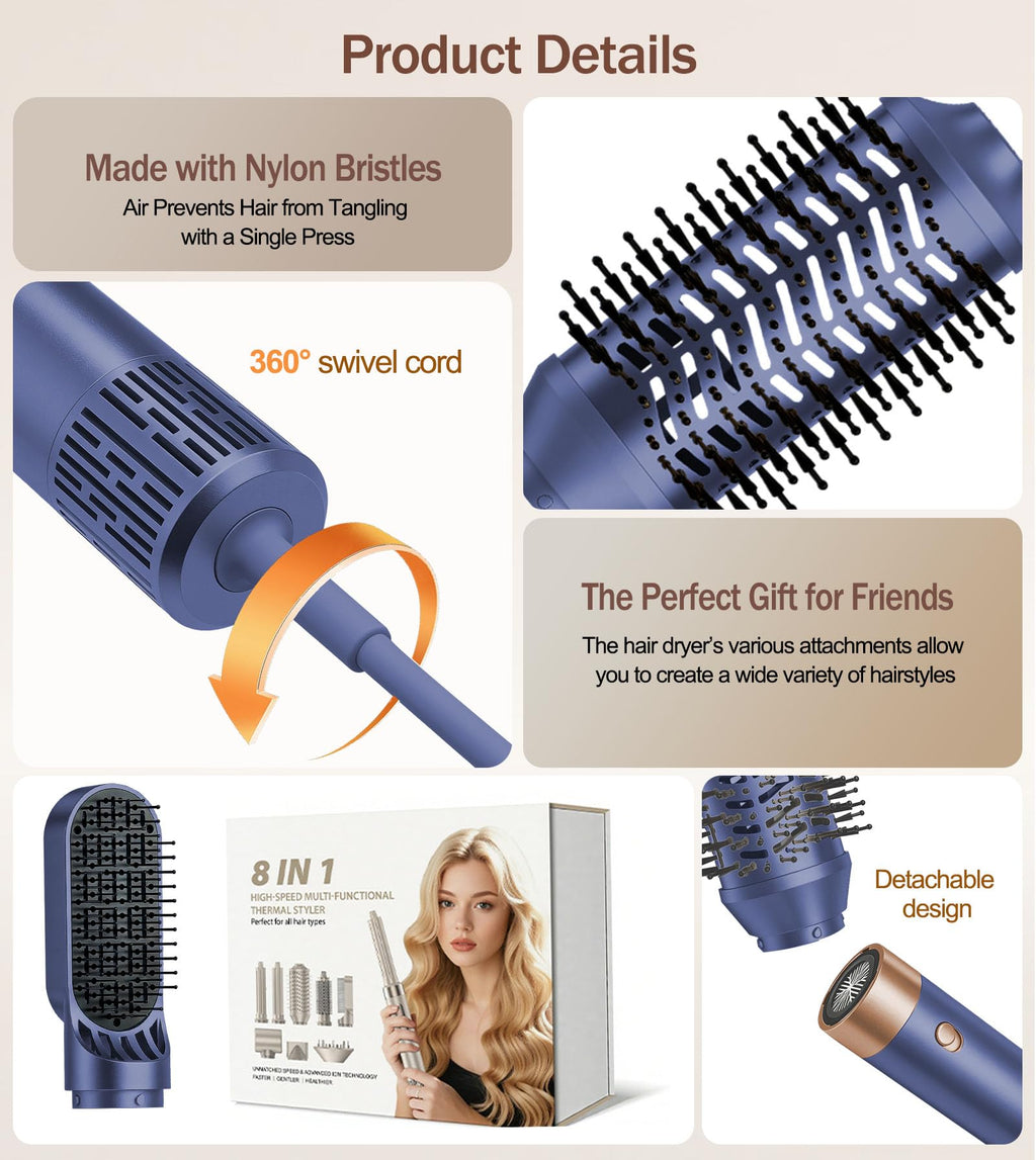 Professional 8-in-1 Hot Air Hair Styler & Dryer Set