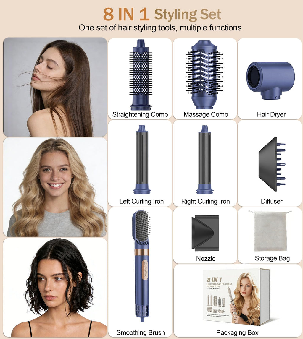 Professional 8-in-1 Hot Air Hair Styler & Dryer Set