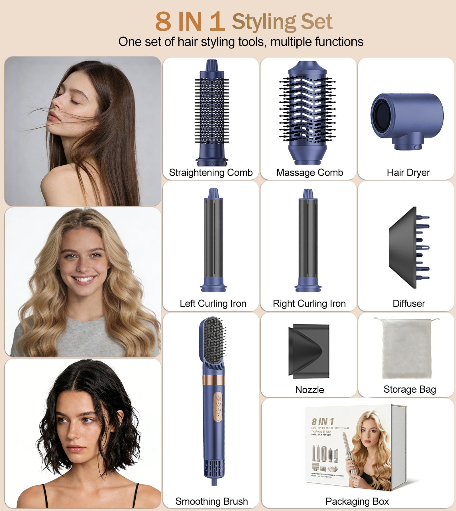 Professional 8-in-1 Hot Air Hair Styler & Dryer Set