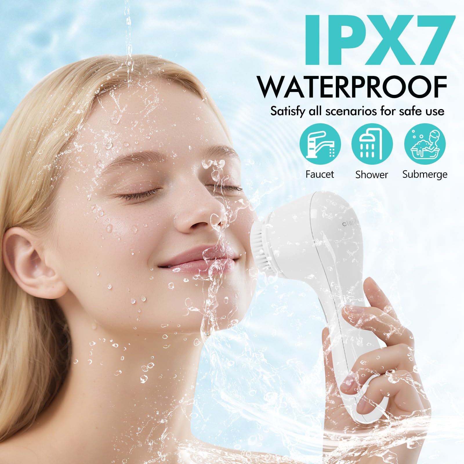 Waterproof Sonic Facial Cleansing Brush for All Skin Types