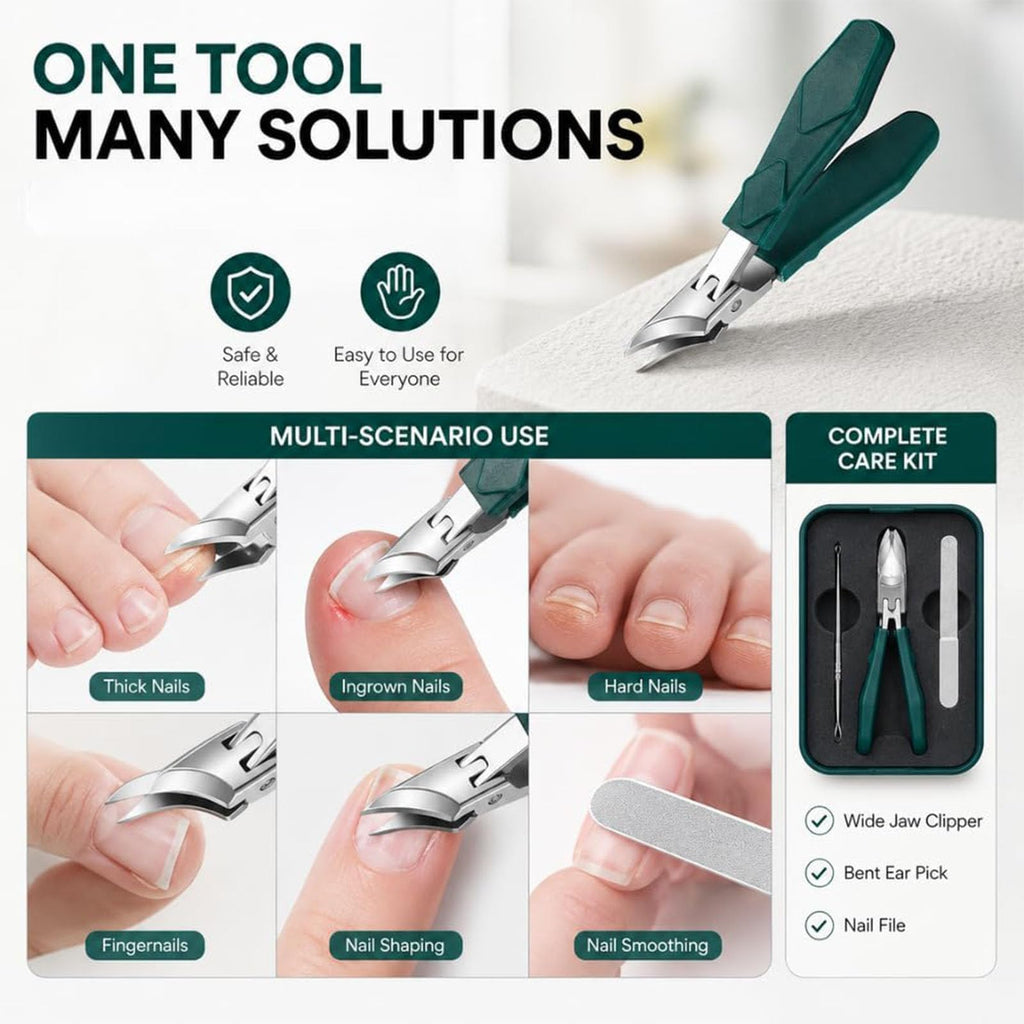 Heavy-Duty Angled Nail Clipper for Thick Nails with Catcher & Pouch