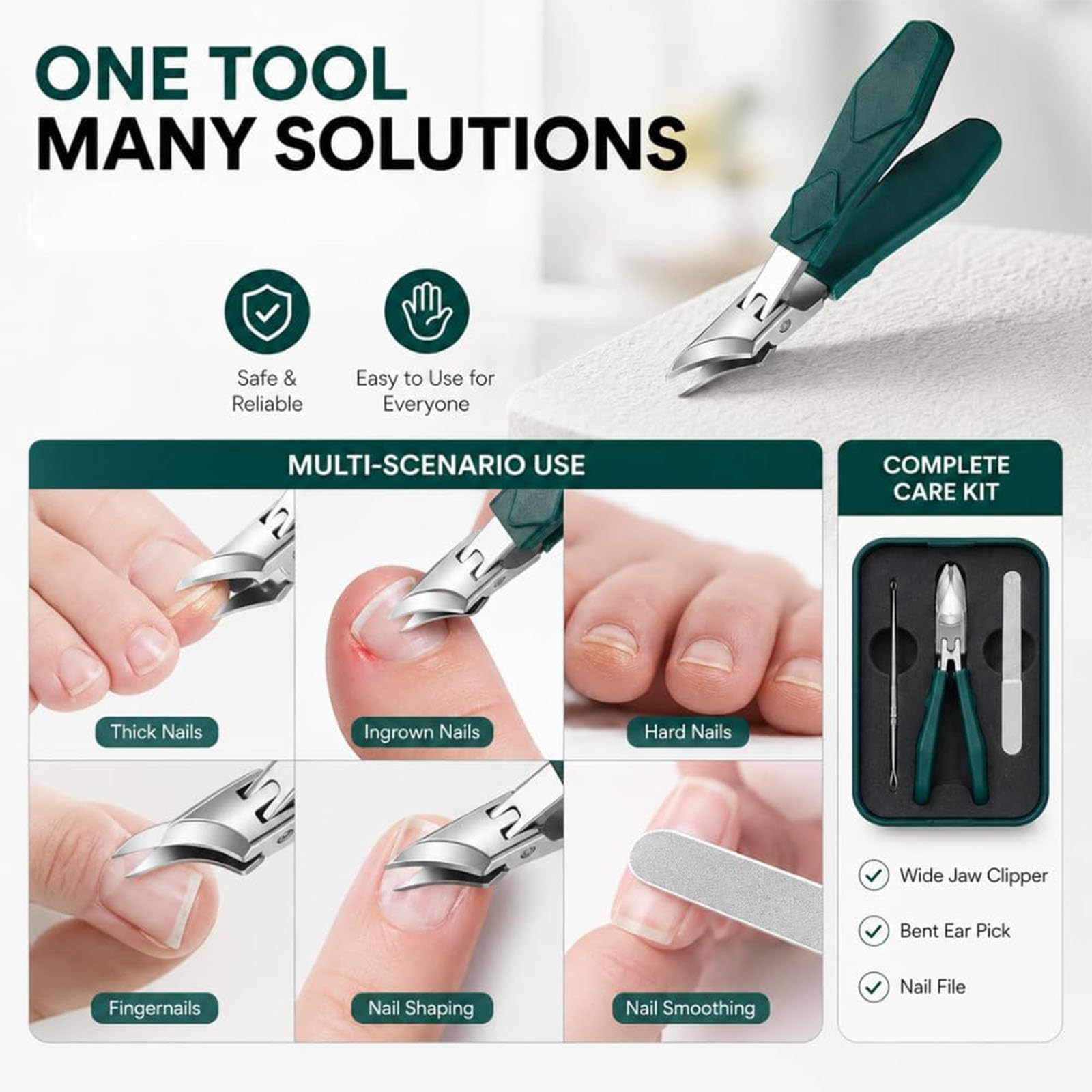 Heavy-Duty Angled Nail Clipper for Thick Nails with Catcher & Pouch
