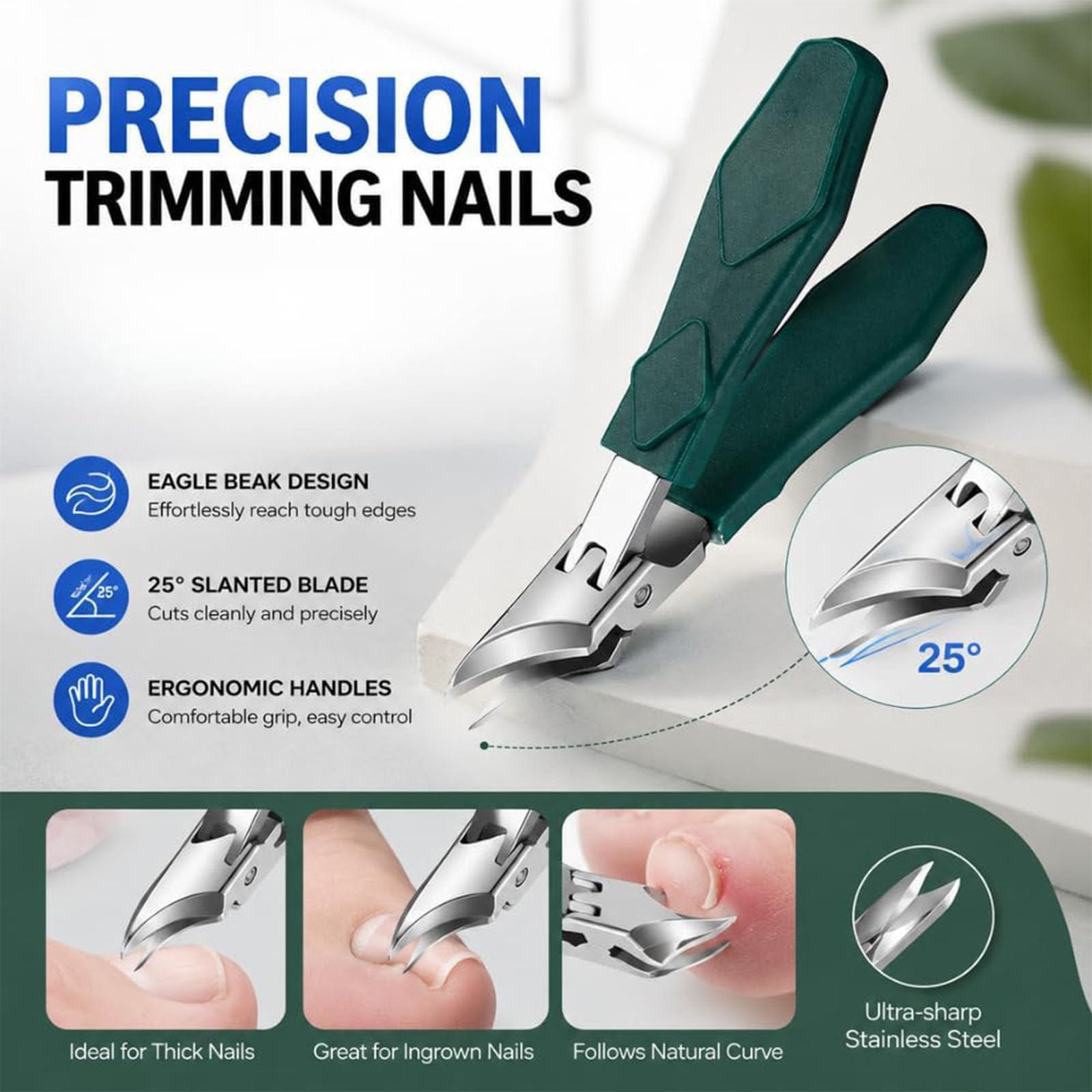 Heavy-Duty Angled Nail Clipper for Thick Nails with Catcher & Pouch