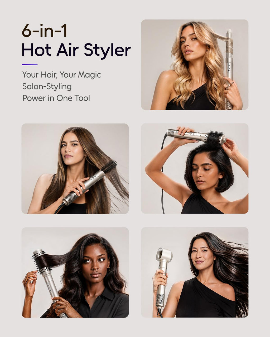 7MAGIC 6 in 1 Multi Hair Styler Dryer Brush High Speed Blow Dry