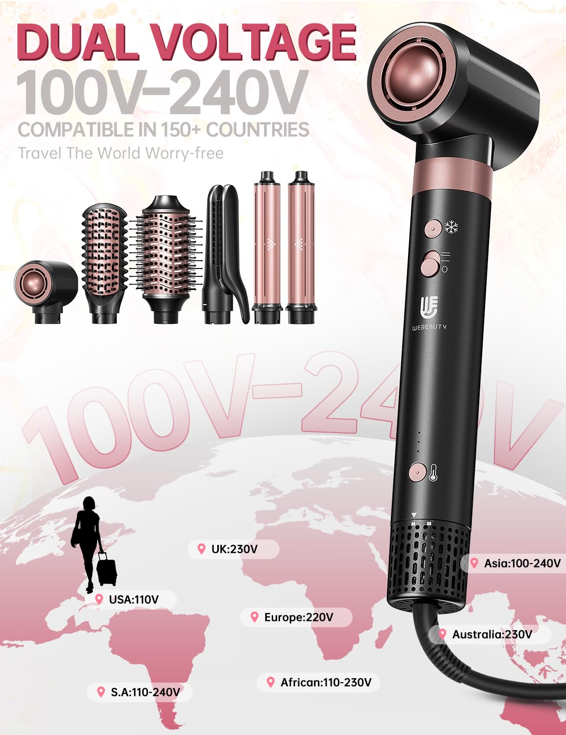 Dual Voltage 7-in-1 Ionic Hot Air Hair Styler & Dryer Set