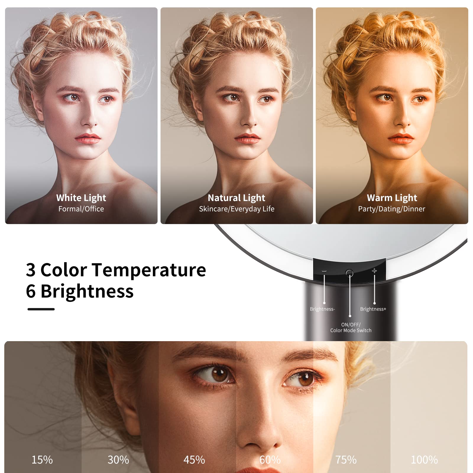 9-Inch Rechargeable LED Makeup Mirror with Smart Sensor & Touch Control