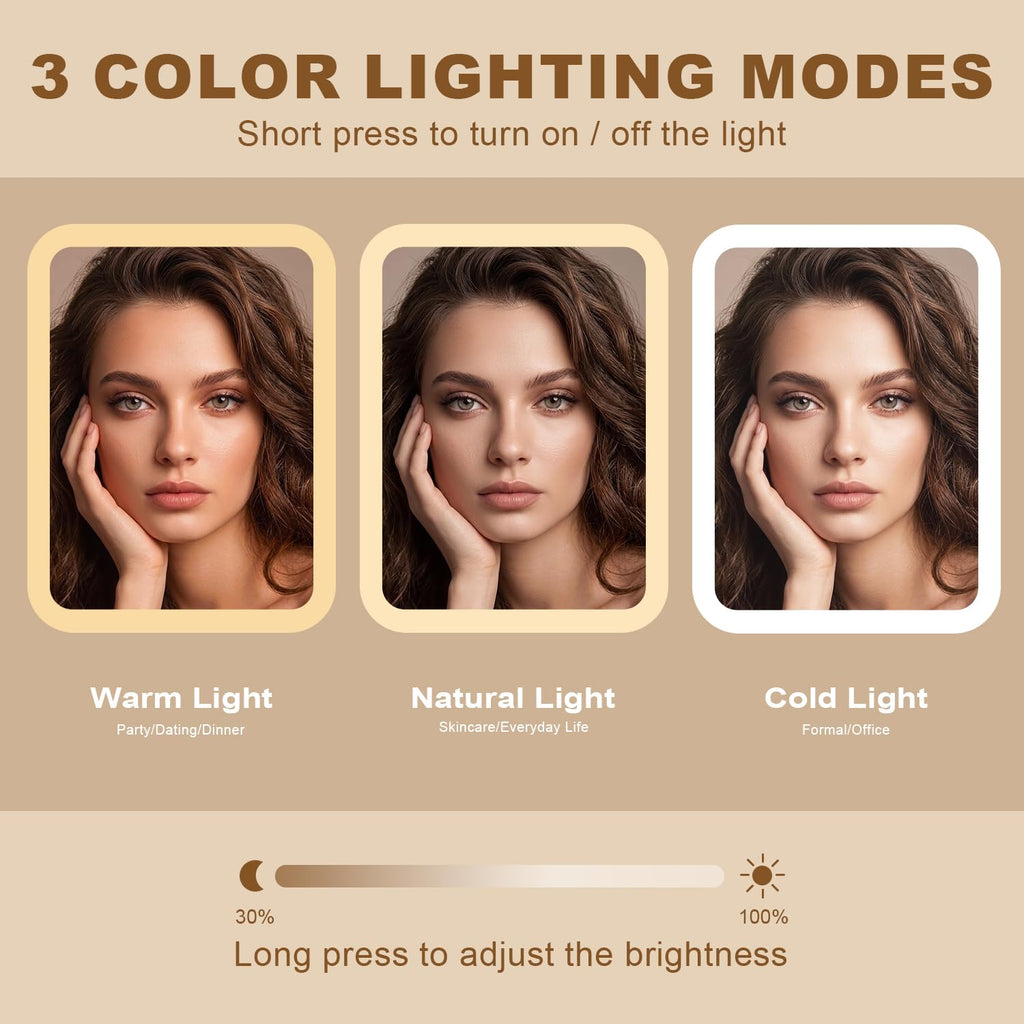 Rechargeable Trifold LED Makeup Mirror with 1X/2X/3X Magnification