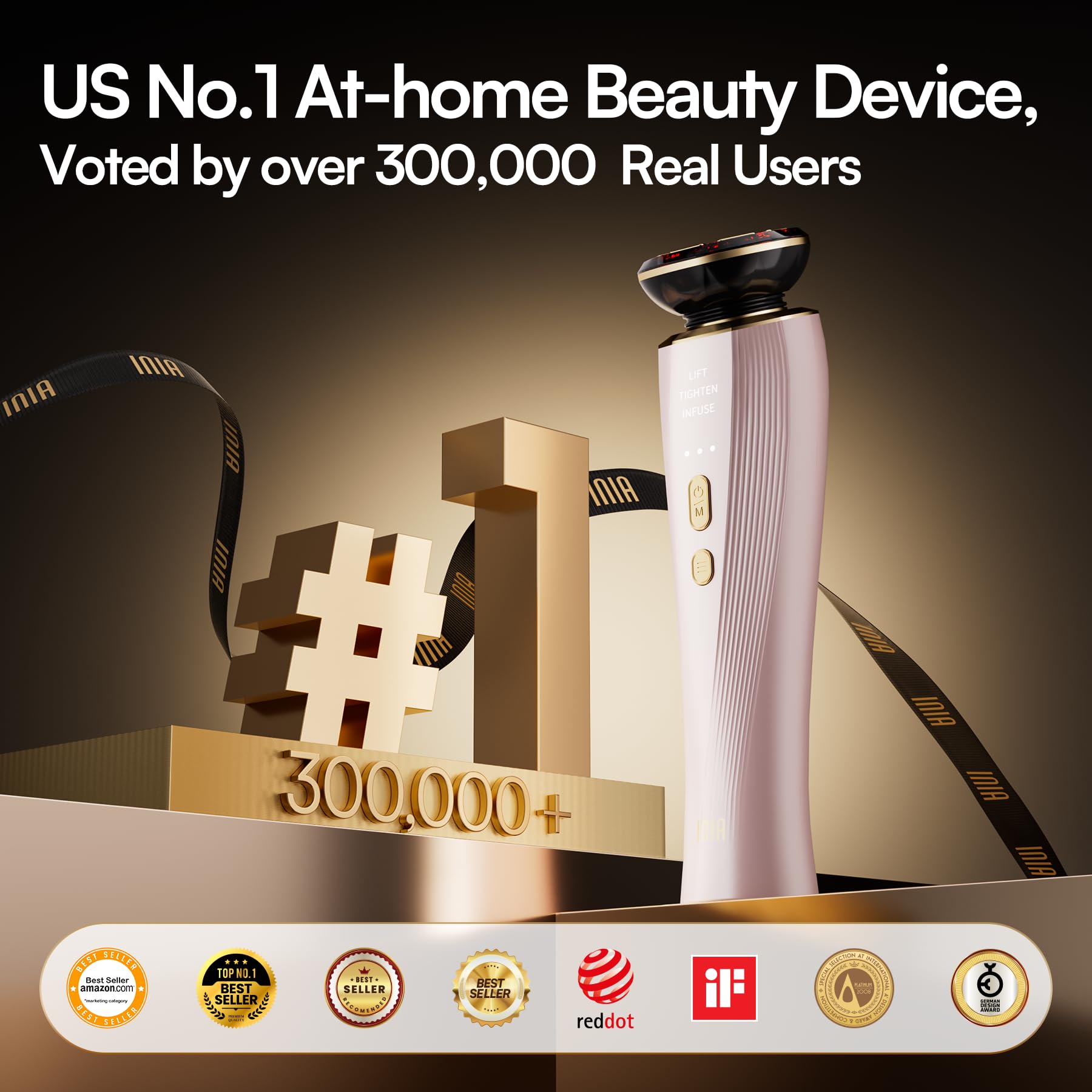 INIA 3-in-1 Red Light Therapy Beauty Device for Face & Neck Skincare