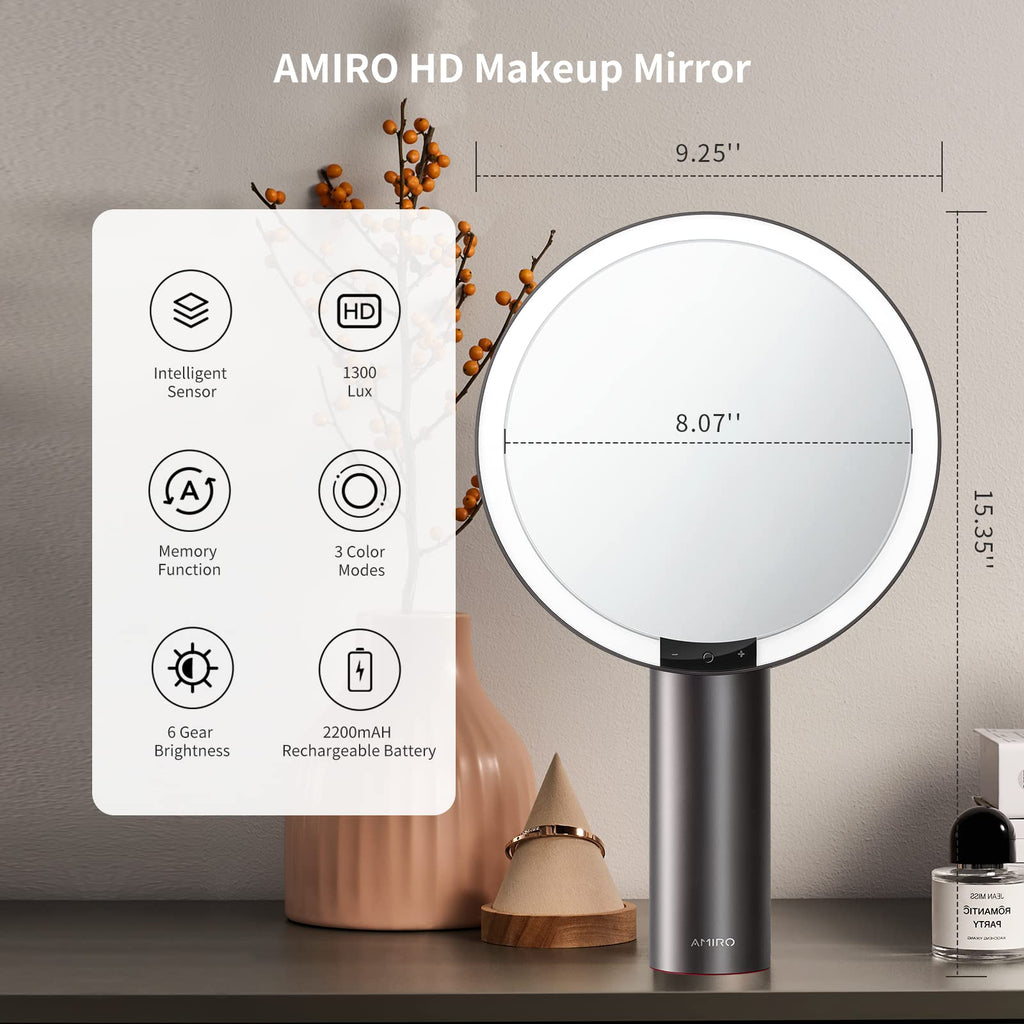 9-Inch Rechargeable LED Makeup Mirror with Smart Sensor & Touch Control