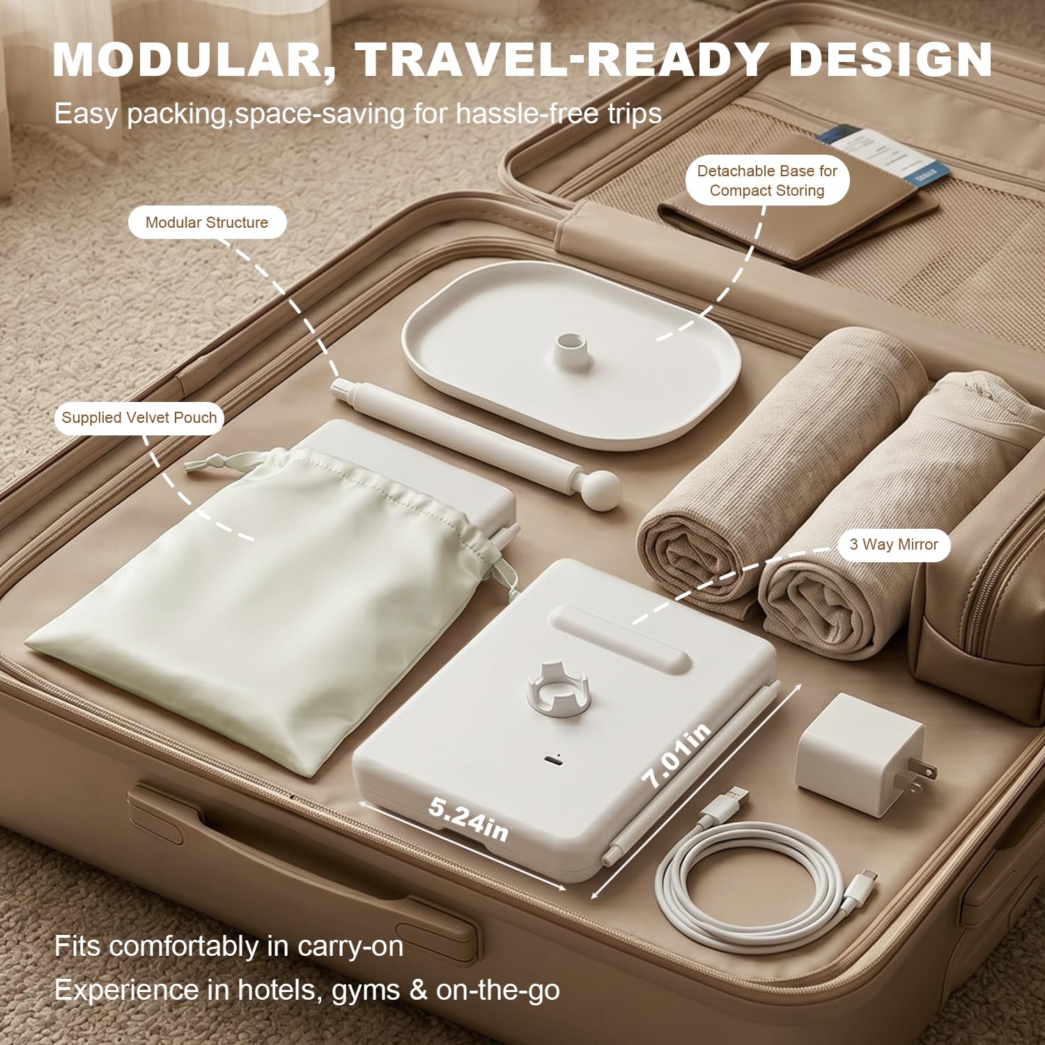 Rechargeable Trifold LED Makeup Mirror with 1X/2X/3X Magnification