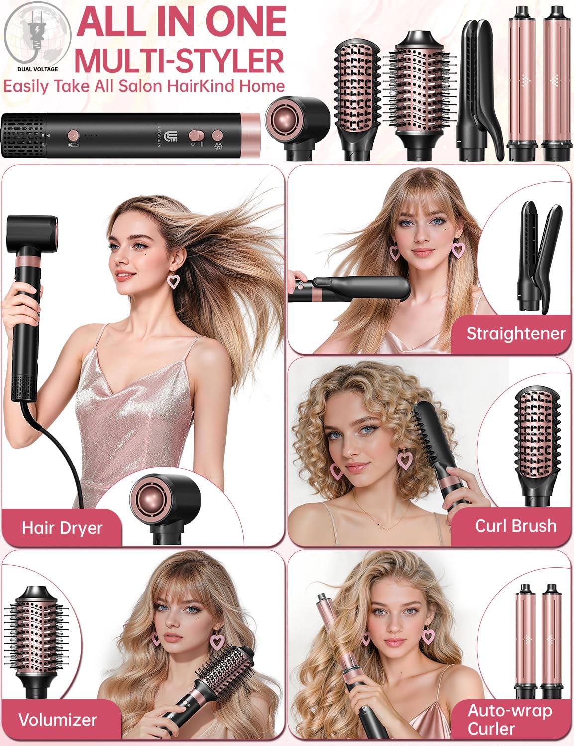 Dual Voltage 7-in-1 Ionic Hot Air Hair Styler & Dryer Set